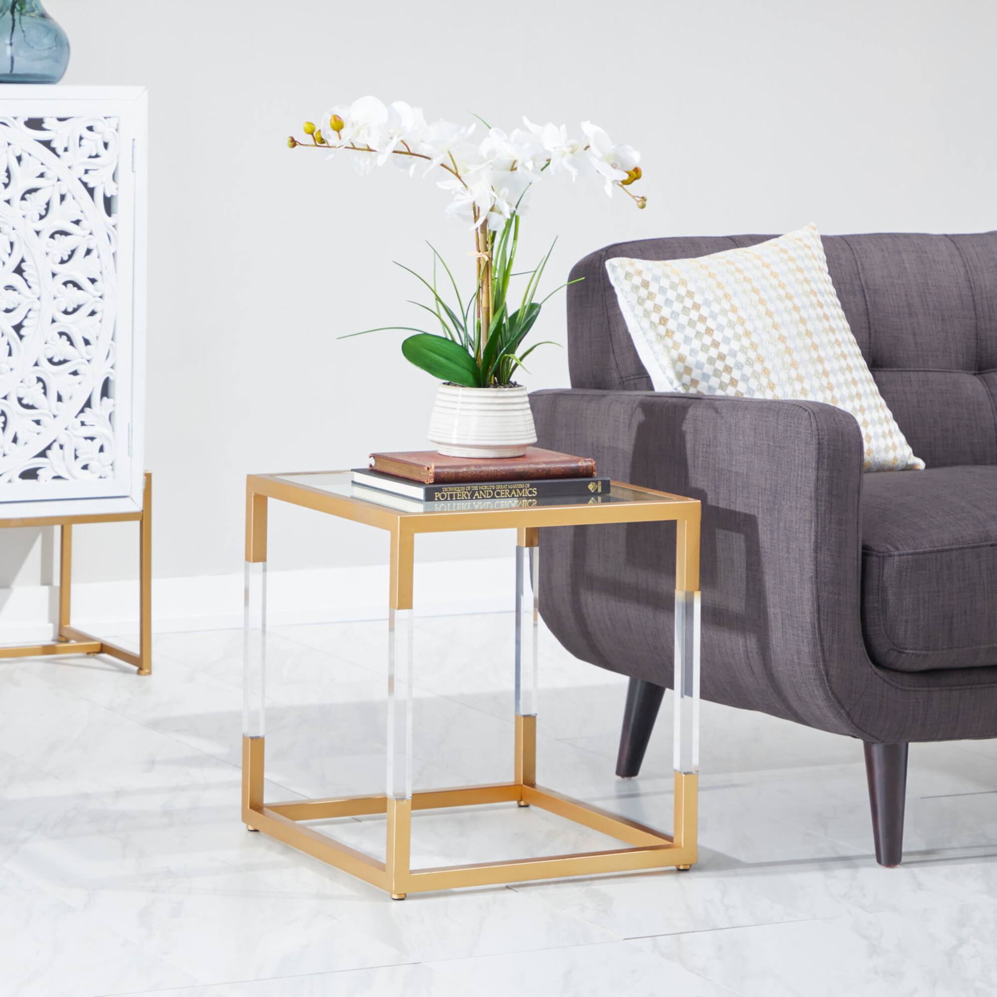 20" Gold Modern Acrylic Accent Table